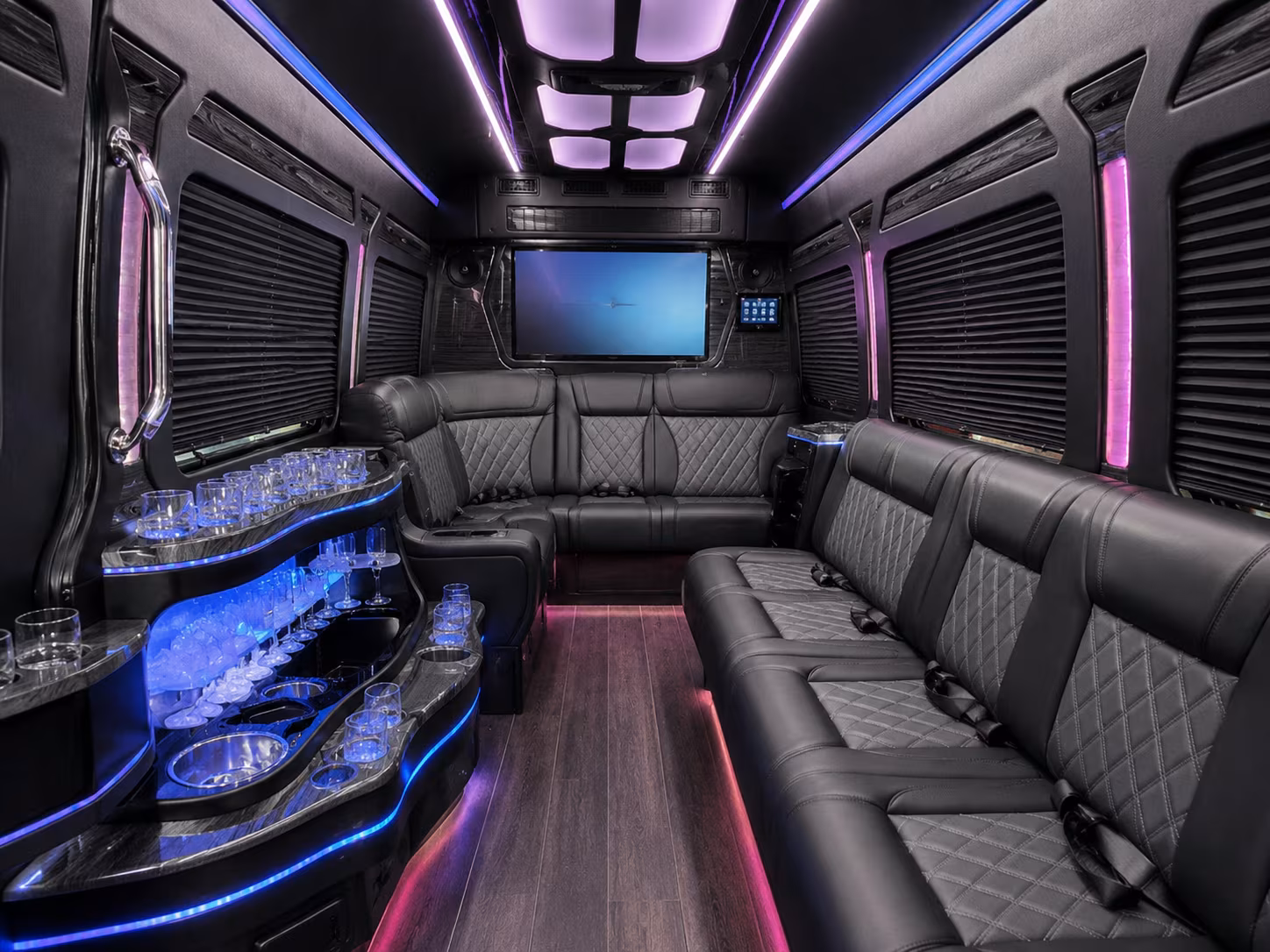 castle rock 28 passenger party bus inside