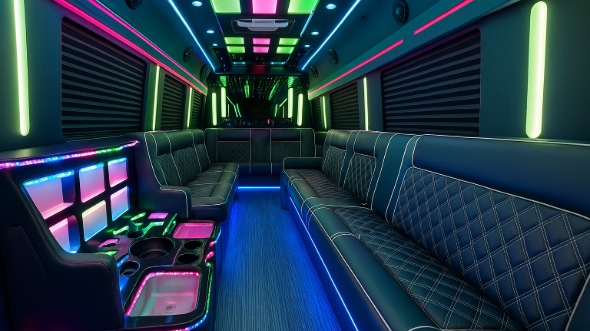 Interior of Charter Bus Company Englewood's Party Bus in Englewood
